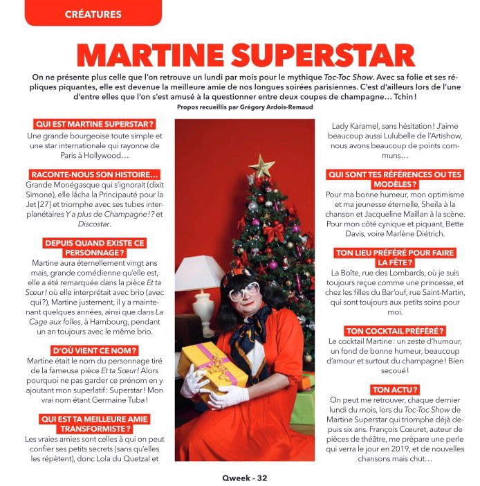 Martine dans le Magazine Qweek de février 2019