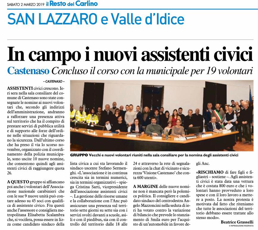 In campo i Nuovi Assistenti Civici