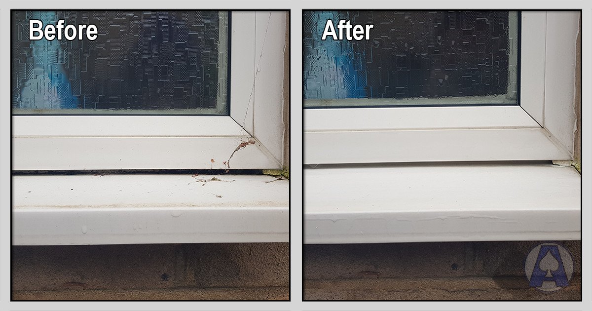 Dirt removed deep between window and sill