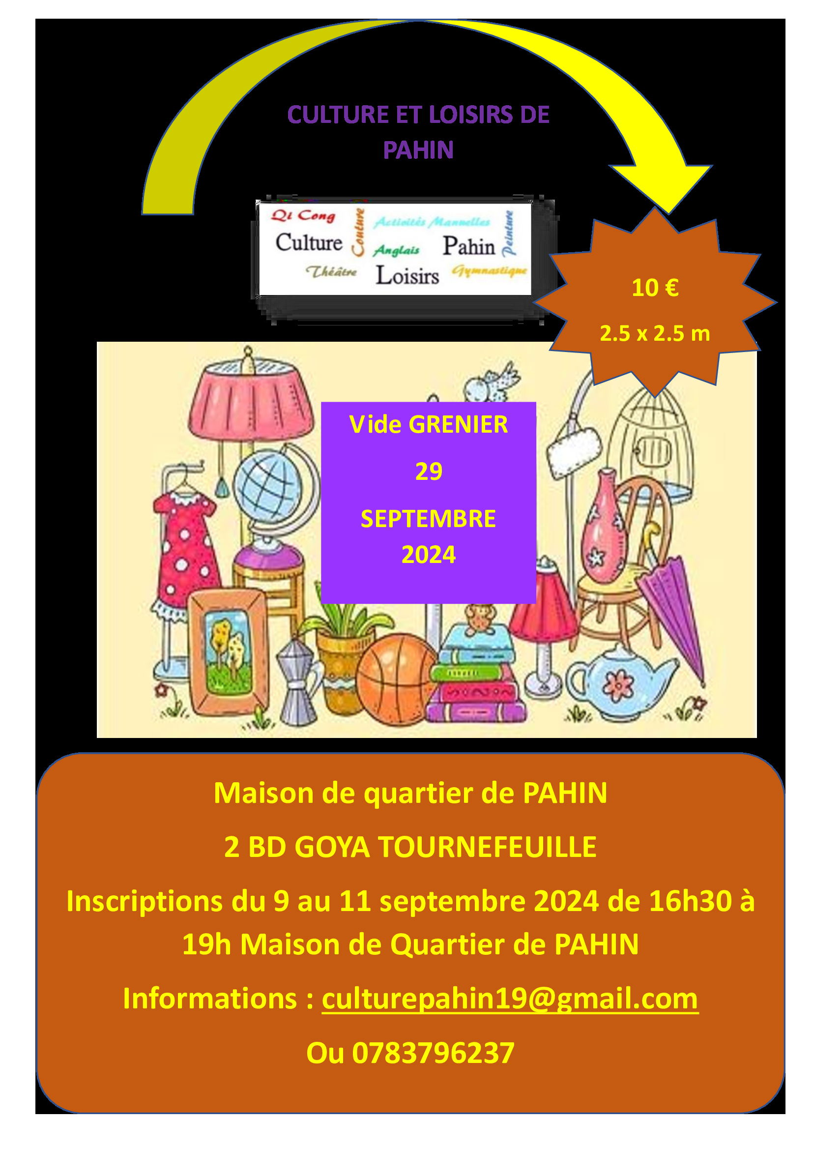 ADHESIONS, INSCRIPTIONS, FORMULAIRE VIDE GRENIER 2023/2024