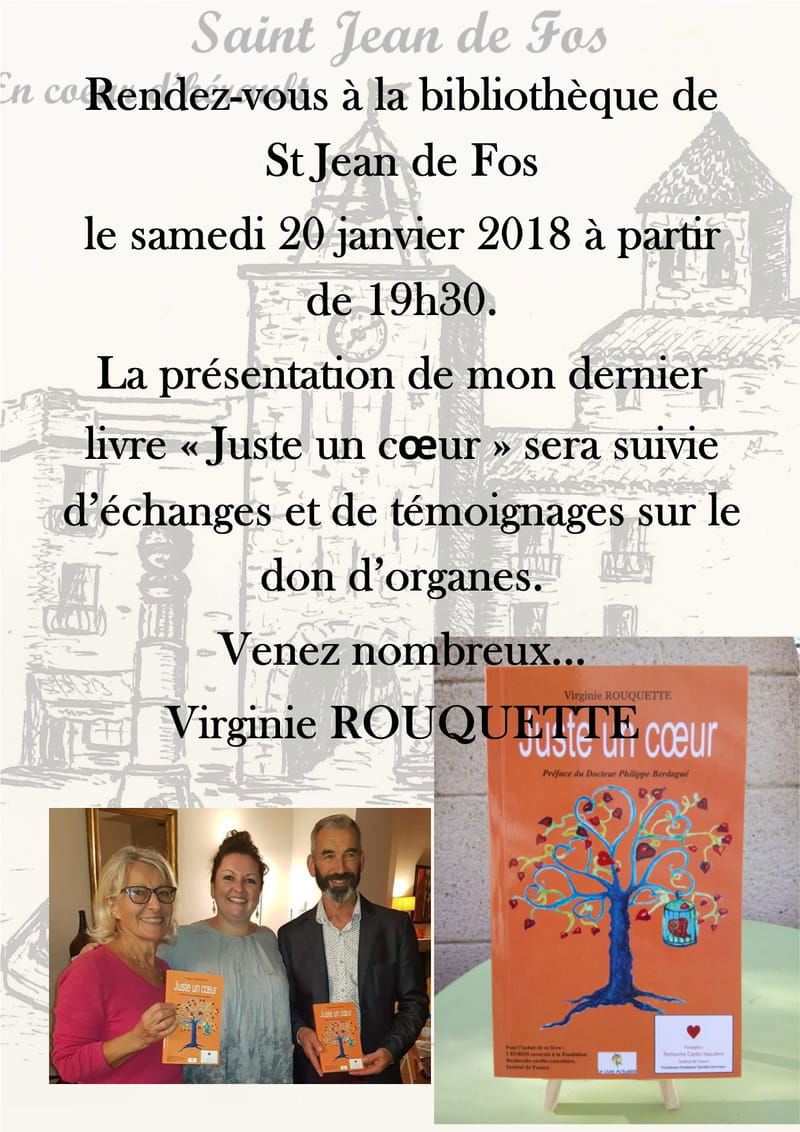 Présentation du livre "Juste un coeur" suivi d'échanges et de témoignages sur le don d'organes