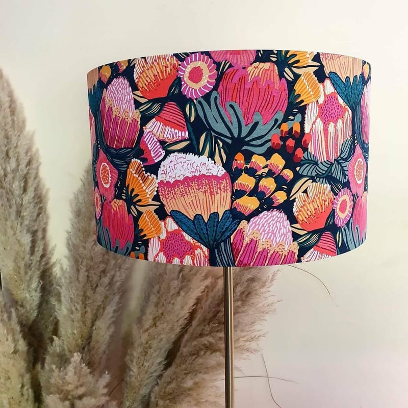 Vibrant Australian Flowers Lampshade Pink/Navy Livs Lamps Custom