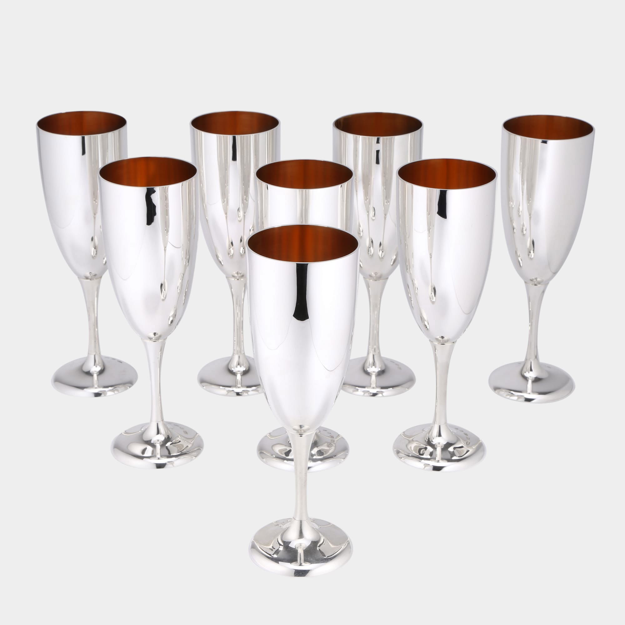 Gilt lined silver champagne flutes