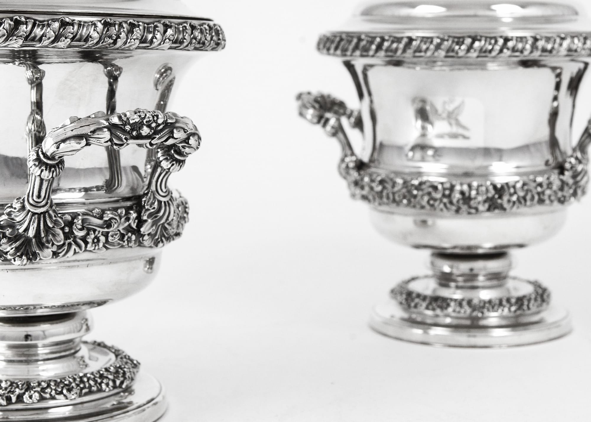 Pair of antique silver wine or champagne coolers
