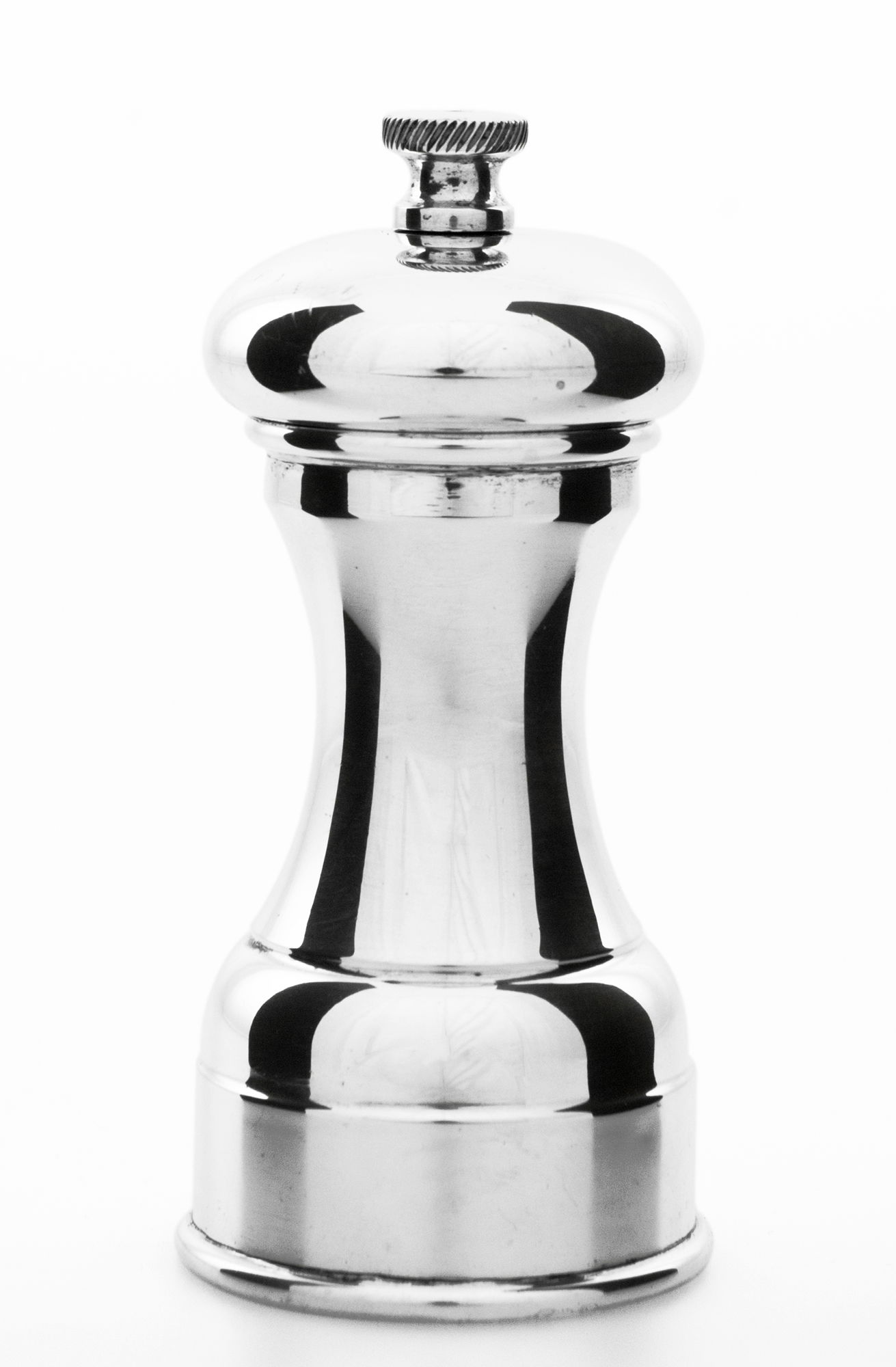 Tall silver capstan pepper grinder