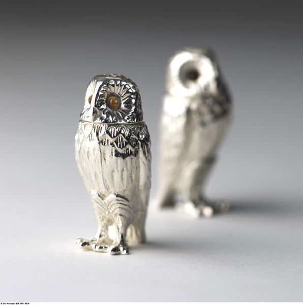 Silver owl pepper pots
