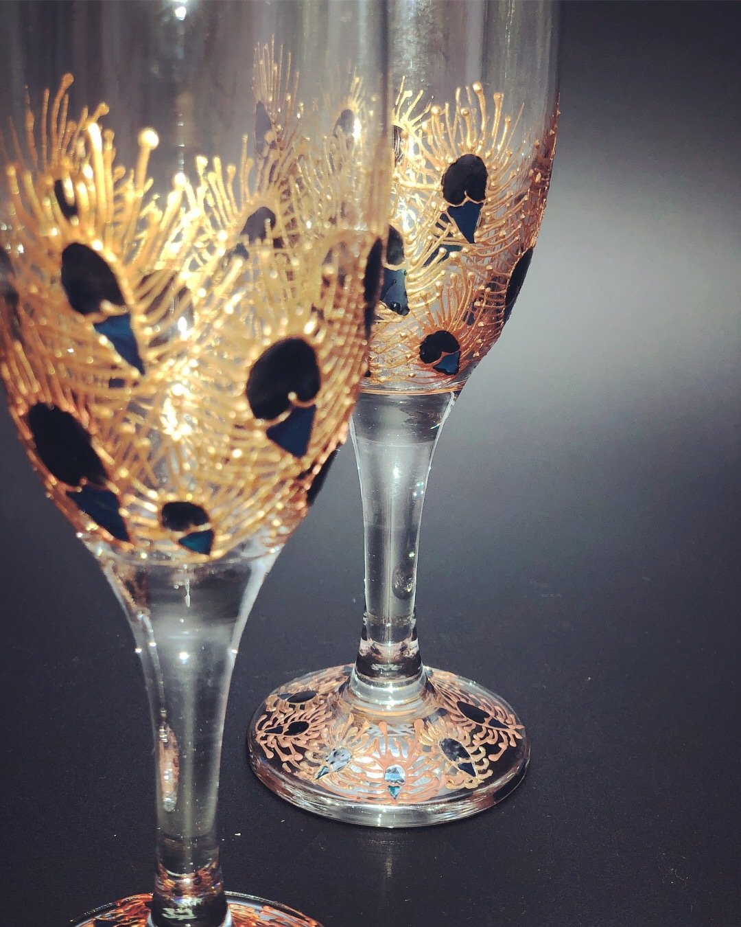 Gold Peacock Champagne Glasses