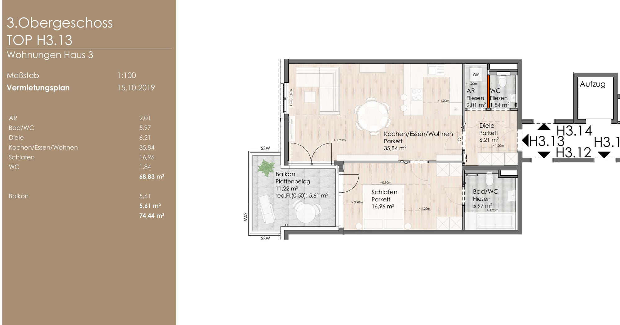 Wohnung 13  - 74,44 qm (Salzburger Straße 1) - VERMIETET