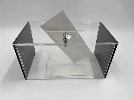 Acrylic Lockable Ballot Box w/ Black and Clear Acrylic