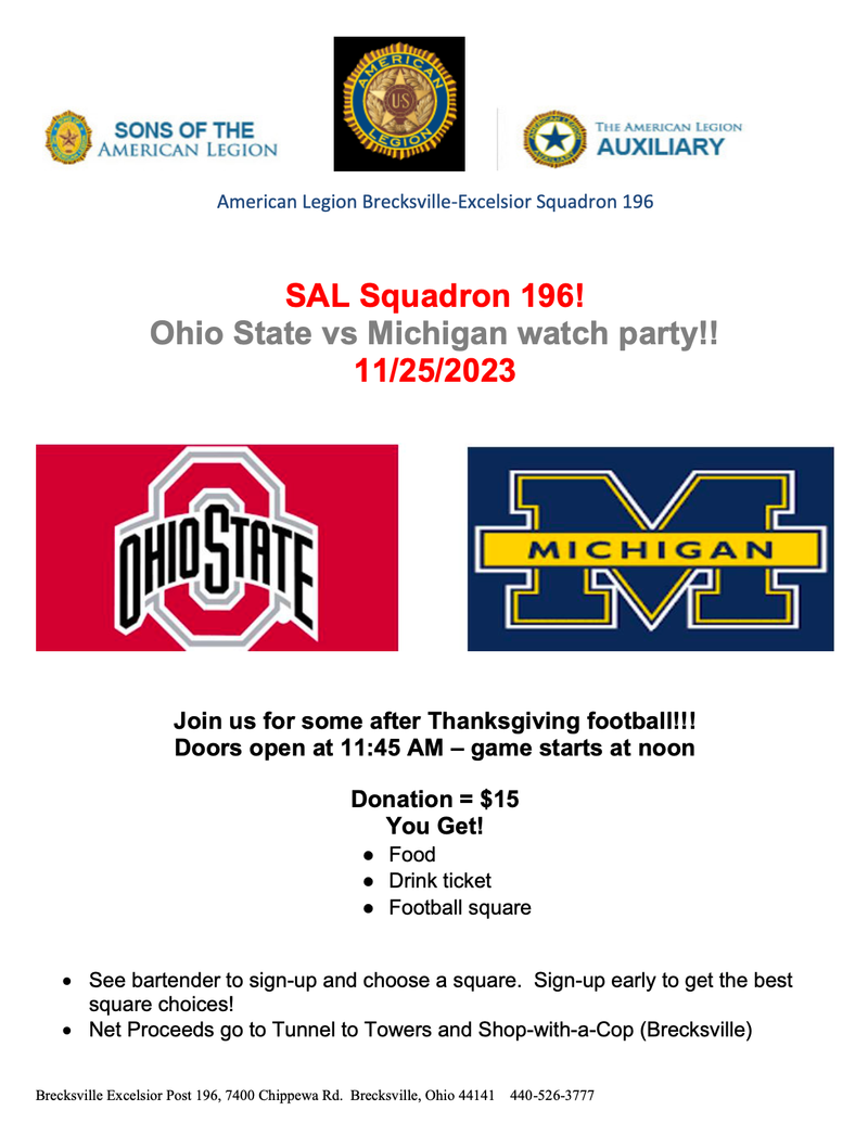 SAL Squadron 196! Ohio State vs Michigan watch party!!!