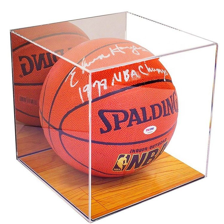 Clear Acrylic Display Box For Basketball Counter Display Case With Wooden Base