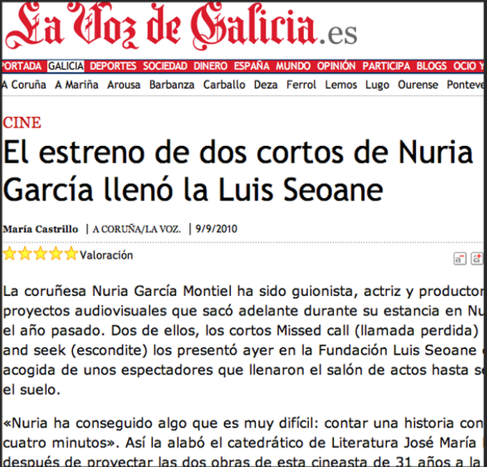 El estreno de dos cortos de Nuria llenó la Luis Seoane