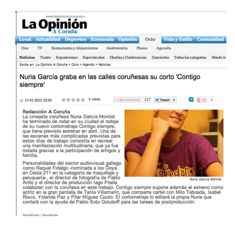 Nuria García Montiel graba en las calles coruñesas su corto "Contigo Siempre"