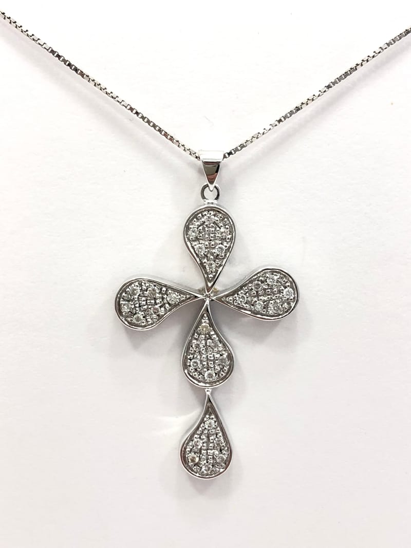 COLLANA PENDENTE CROCE IN ORO E DIAMANTI T. BRILLANTE - - Onyx Gioielli