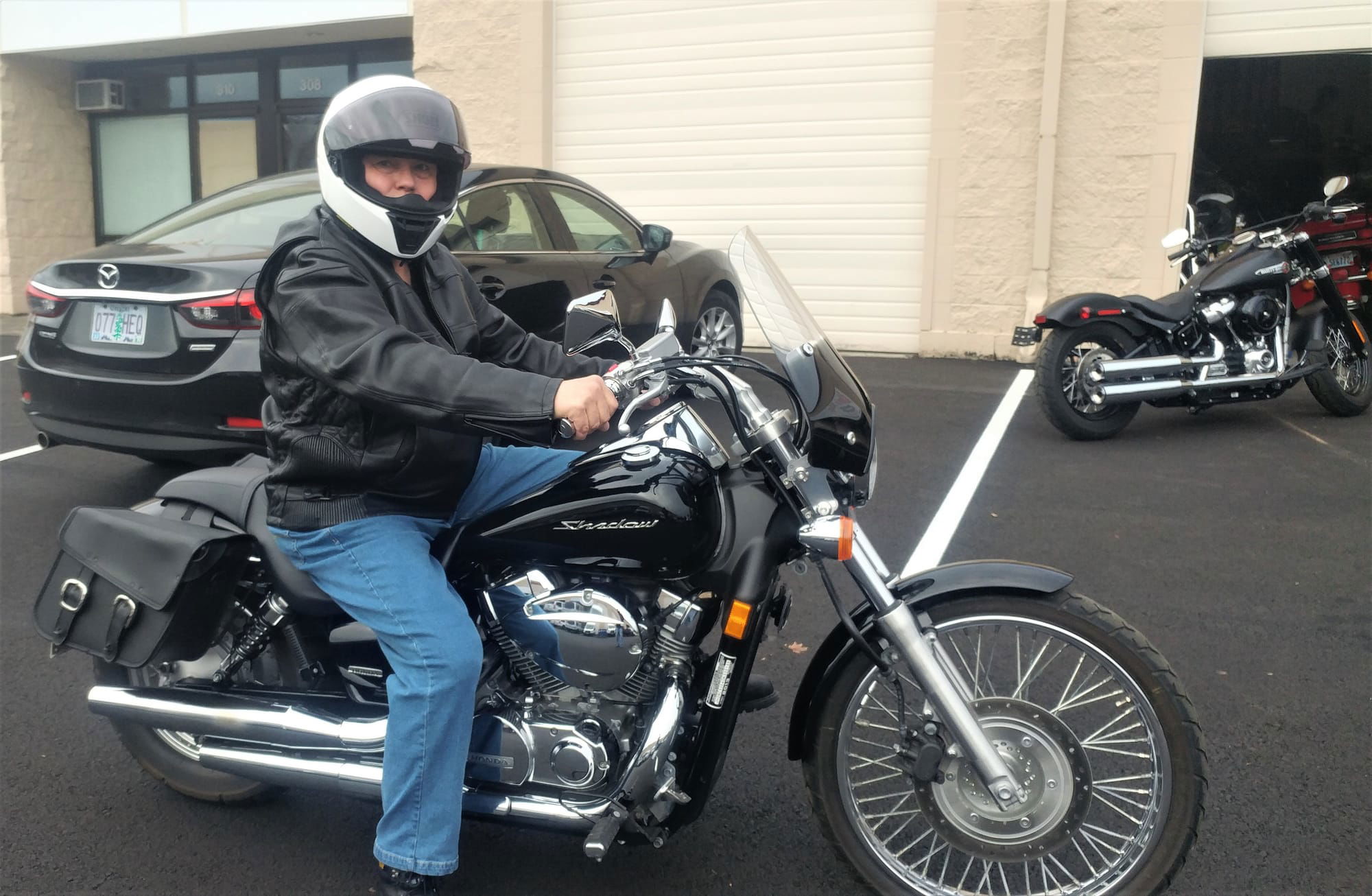 Jami C  Flew in from Alabama to pick up his 2013 Honda Shadow, Yes he is riding it back!!