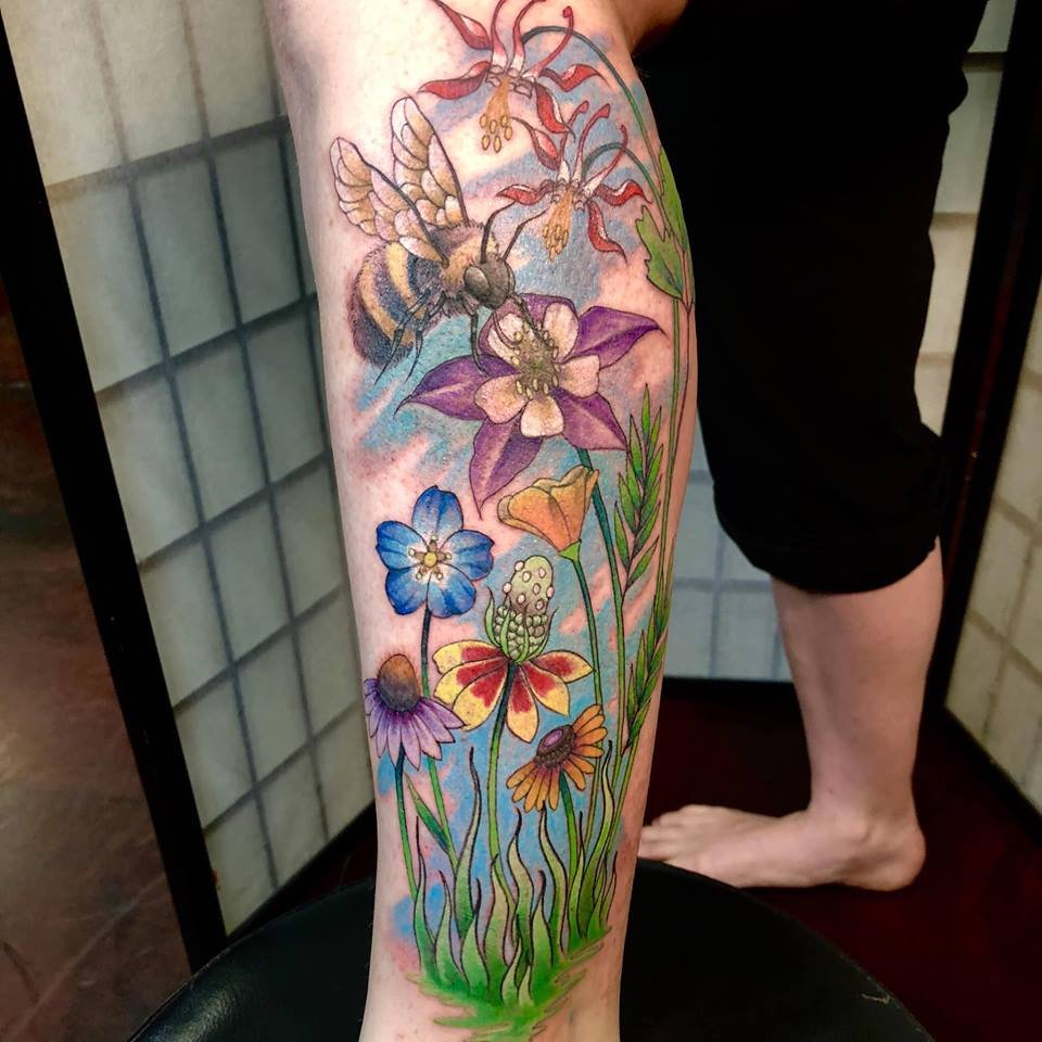 Wildflowers and Bee Tattoo
