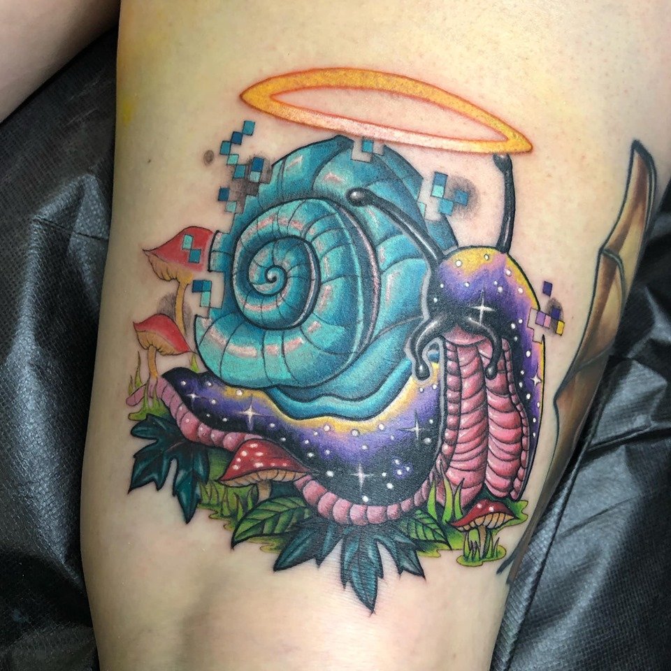 Cybertraditional Snail tattoo