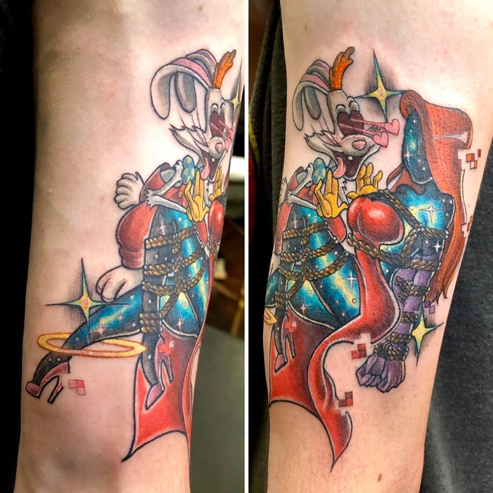 Cybertraditional Roger and Jessica Rabbit tattoo