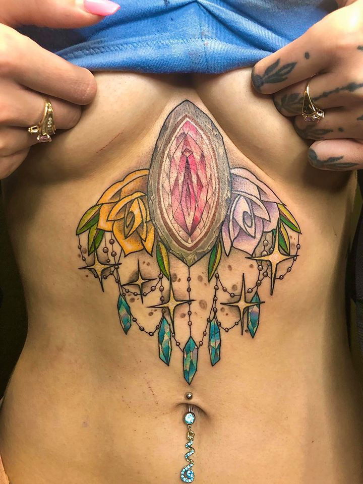 Yoni Crystal Sternum Tattoo