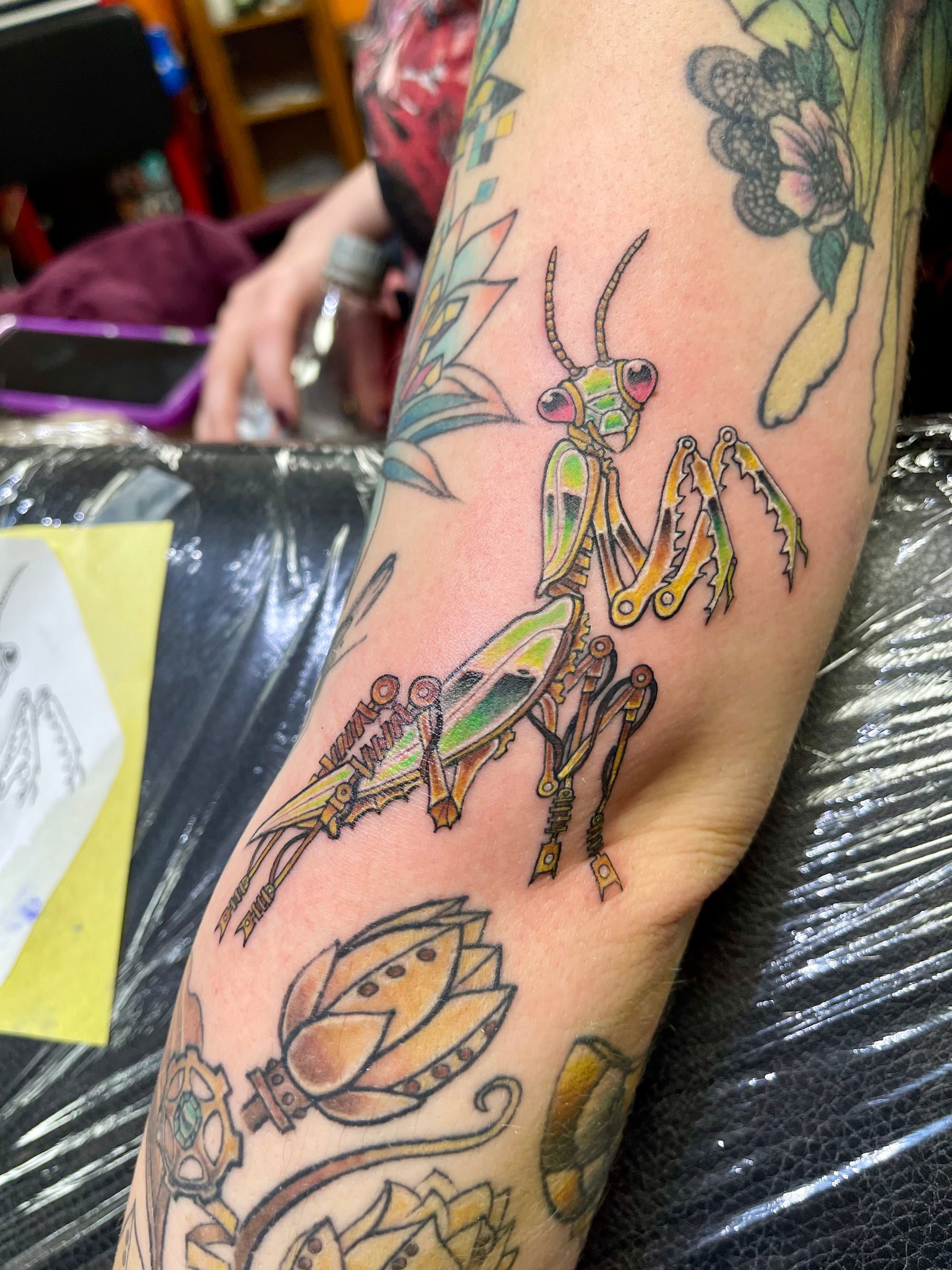 steampunk praying mantis  tattoo
