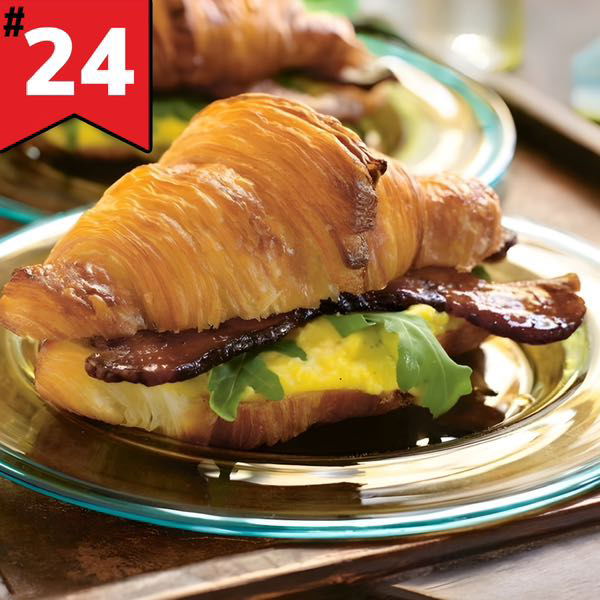 #24 Sweet roasted Bacon & Egg, Arugula, Cheddar Cheese on Croissant