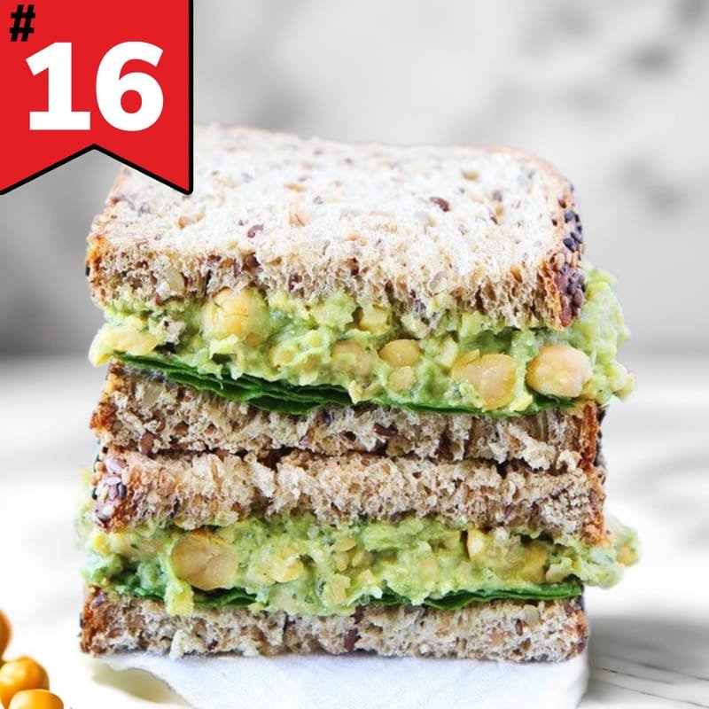 #16. Mashed Chickpea & Avocado Salad Sandwich, Mixed greens, tomato