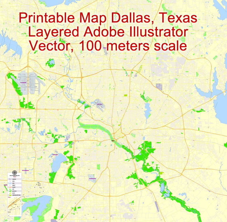 Dallas Simple Color Map Dallas printable maps, Texas, USA - city-maps-for-printing