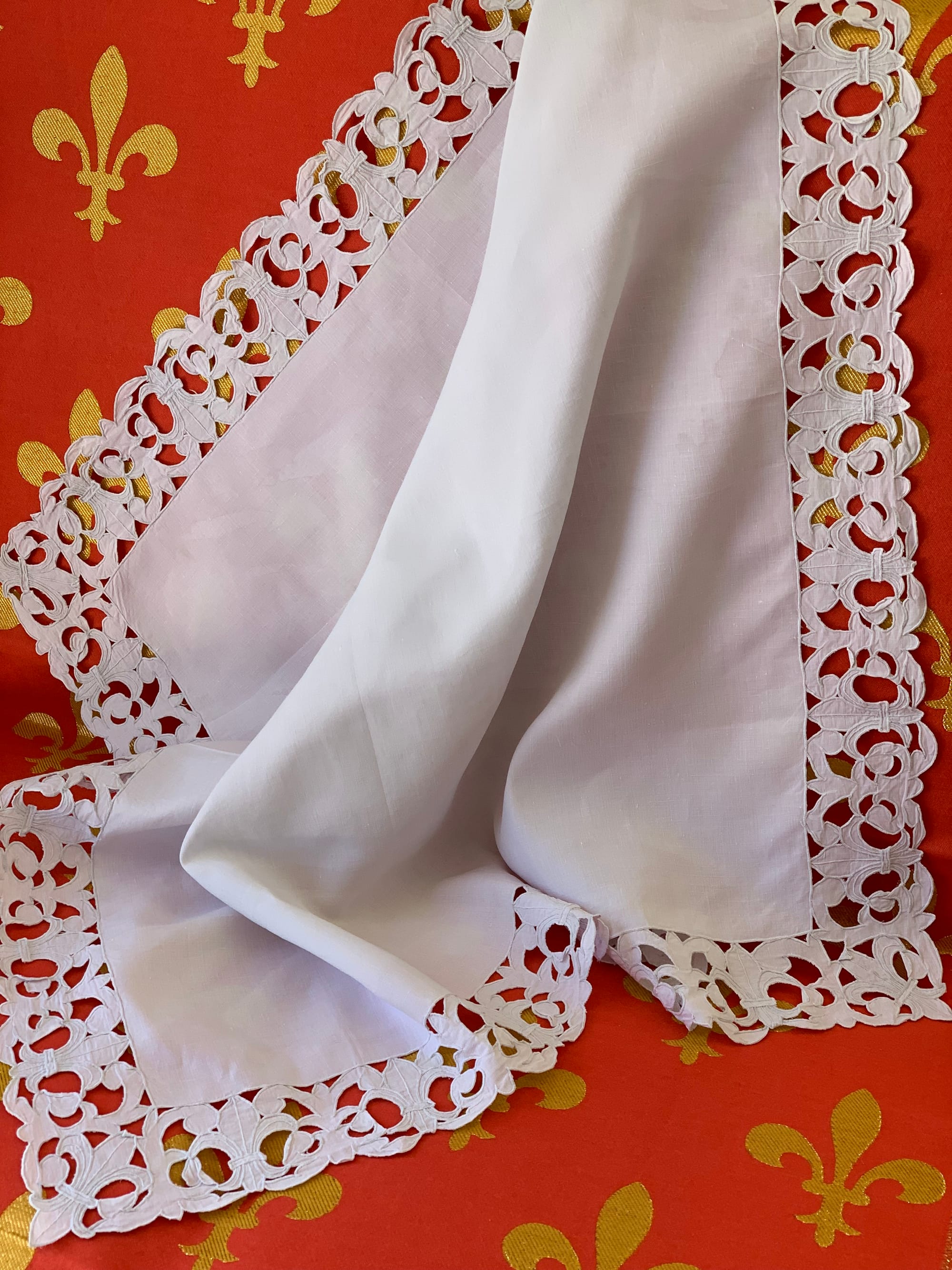 grand drap ancien lin 2m/3 m monogramme + jour + côtés