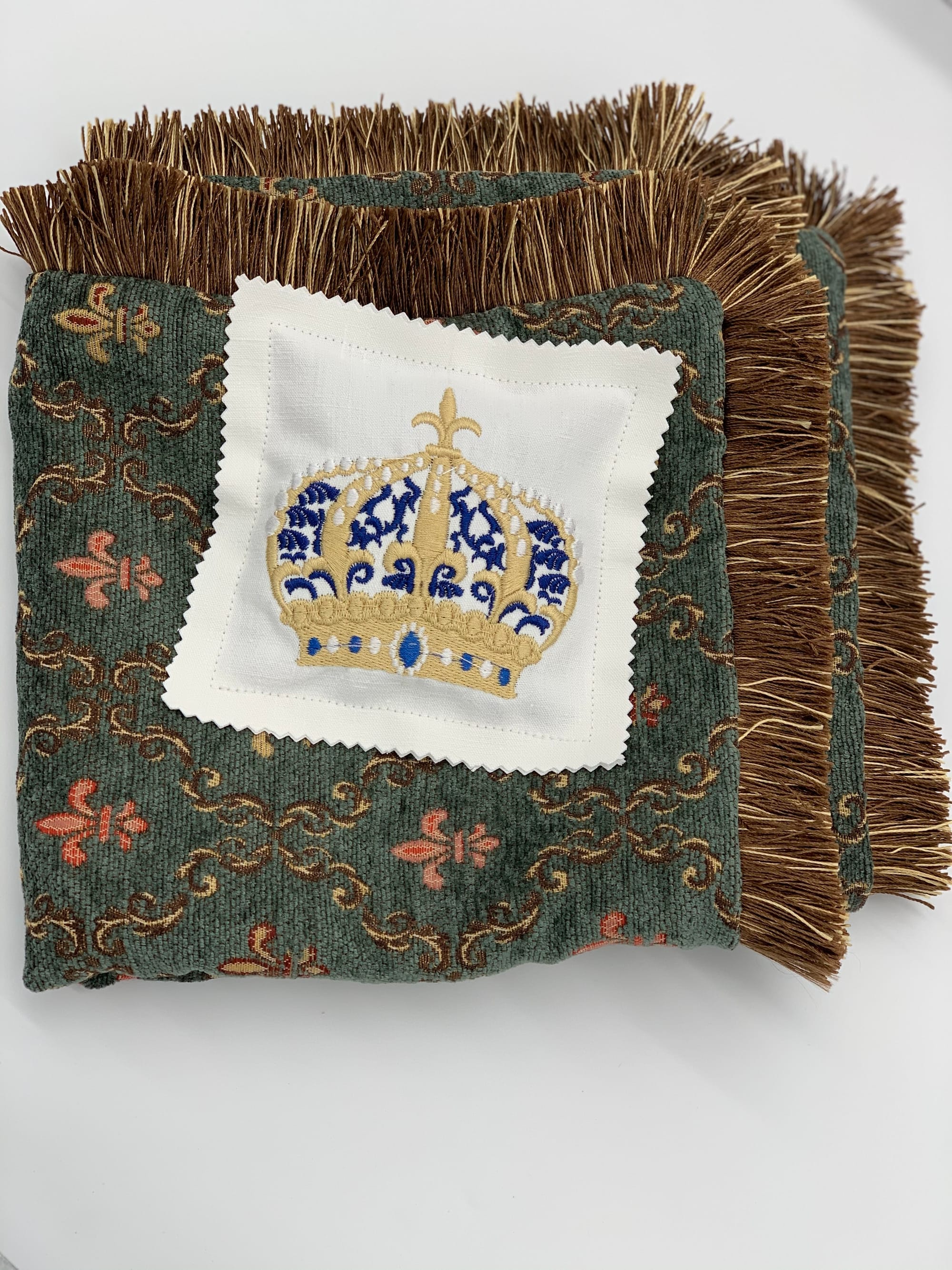 6 Serviettes Fleurs De Lys Coton 55x55 Broderie À Sous Couronne De