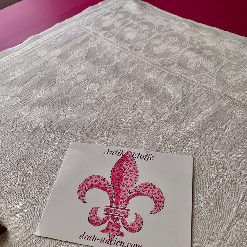 Chemin de table en tissu ancien peint à la main - Comptoir du Bois