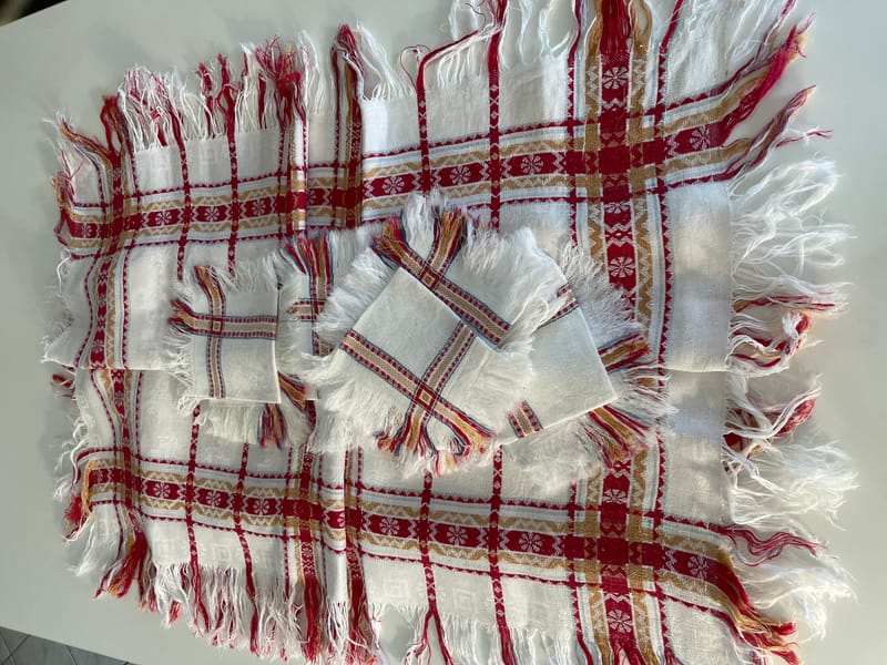 Grand Drap Ancien En Lin - Monogramme RF Brodé Main - Dimensions 280x200cm - Époque Art Déco / XIXe - Blanc