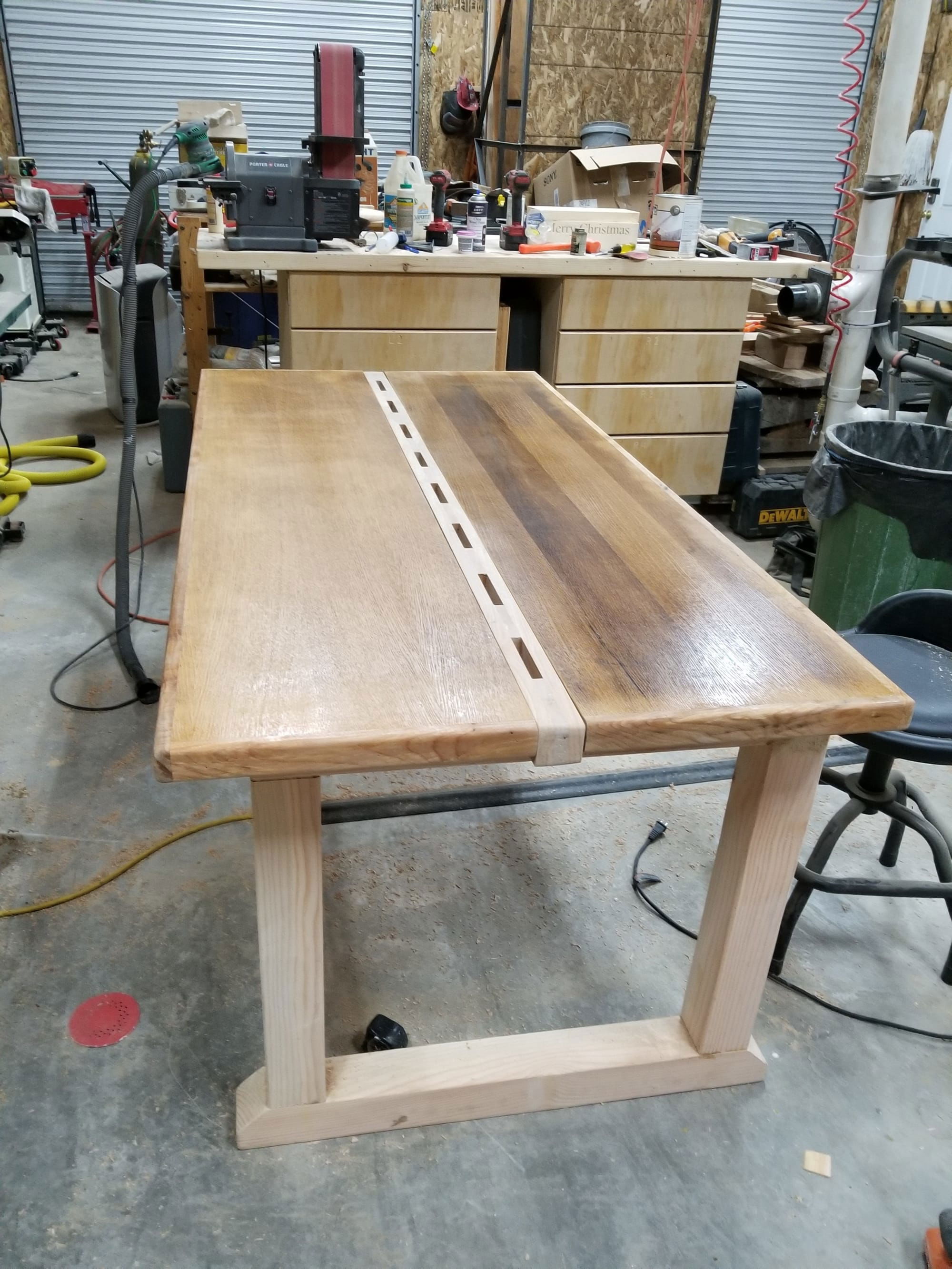 one of my work benches made from an old commercial Door and 4x4 Douglas fir
