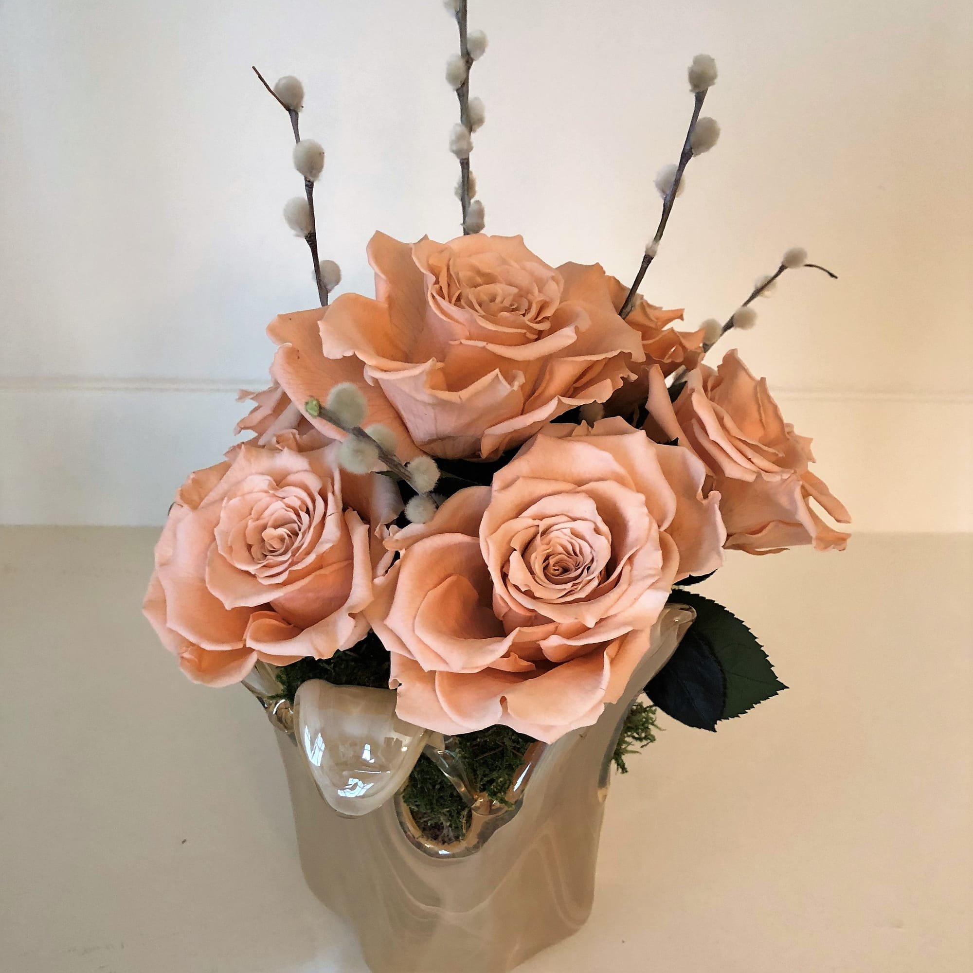 123 Murano Glass with Peach Roses