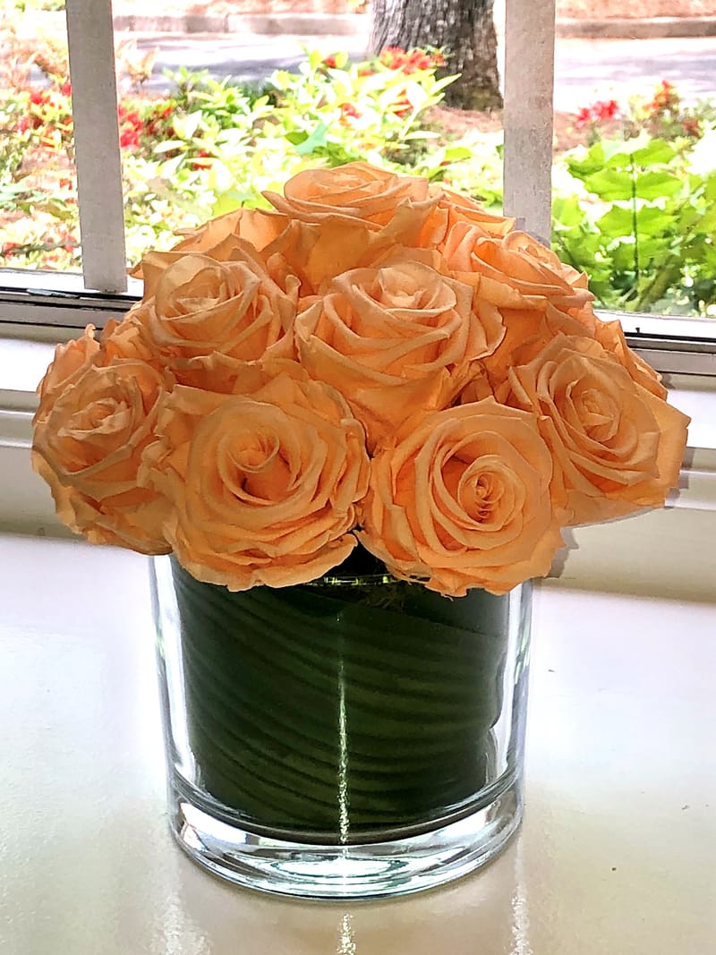 Hot Pink Roses in Tall White Ceramic vase Blooms You Love, LLC