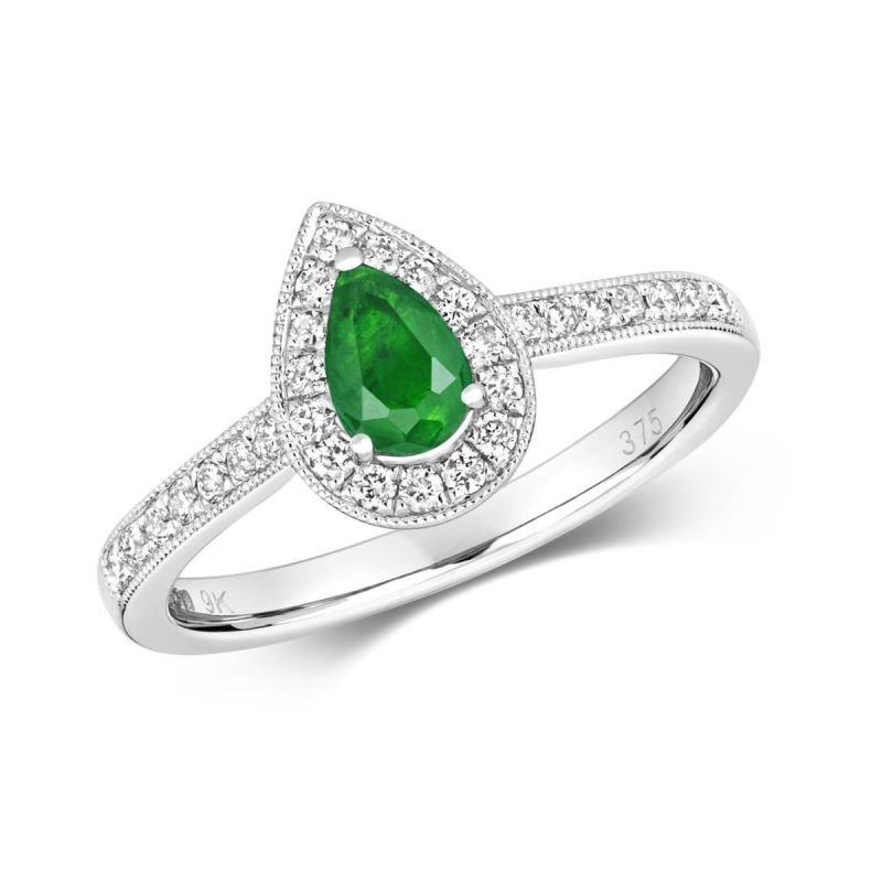 Emerald & Diamond Pear Shape Ring