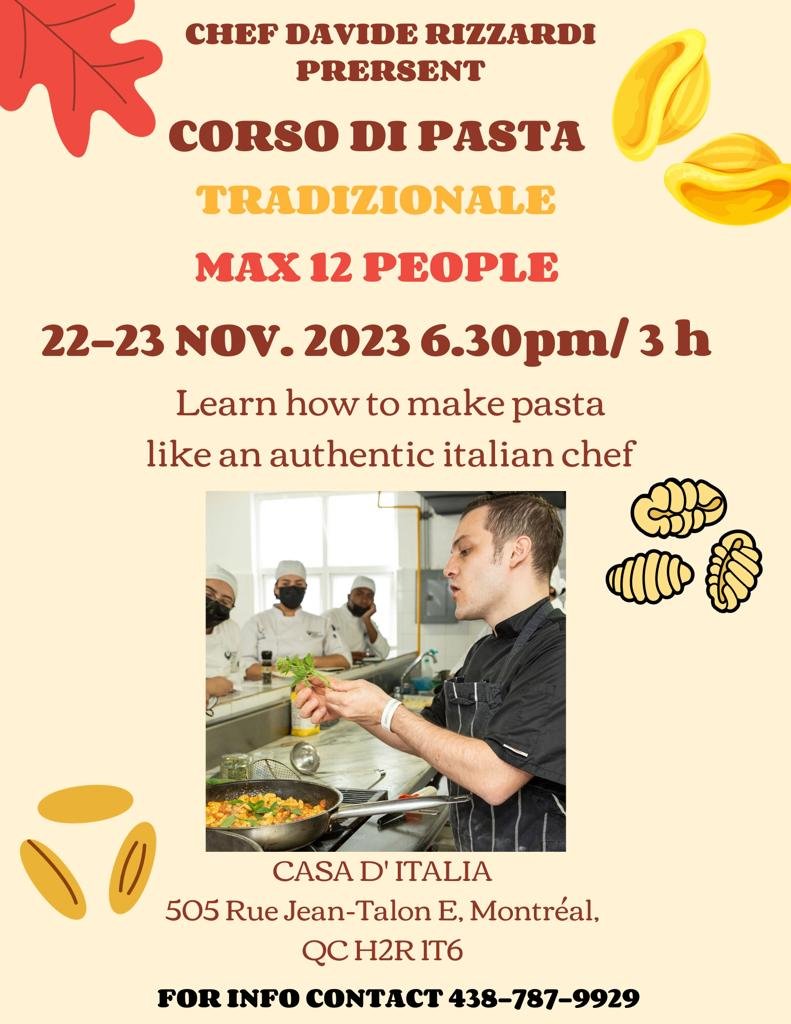 Corso di pasta italiana  -Cours Pâtes Italiennes traditionnelles ------Chef Davide Rizzardi-------