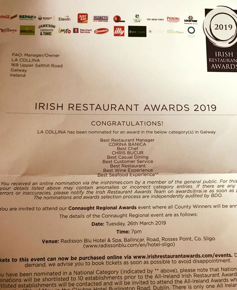 Best Irish Restaurant Awards 2019