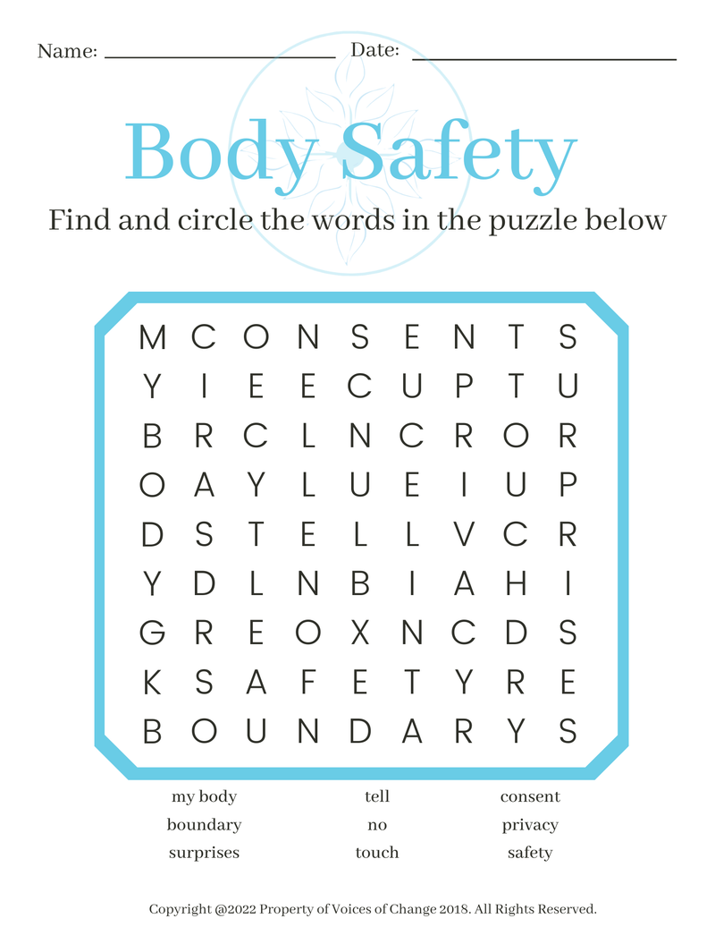 Body Safety Word Find Puzzle