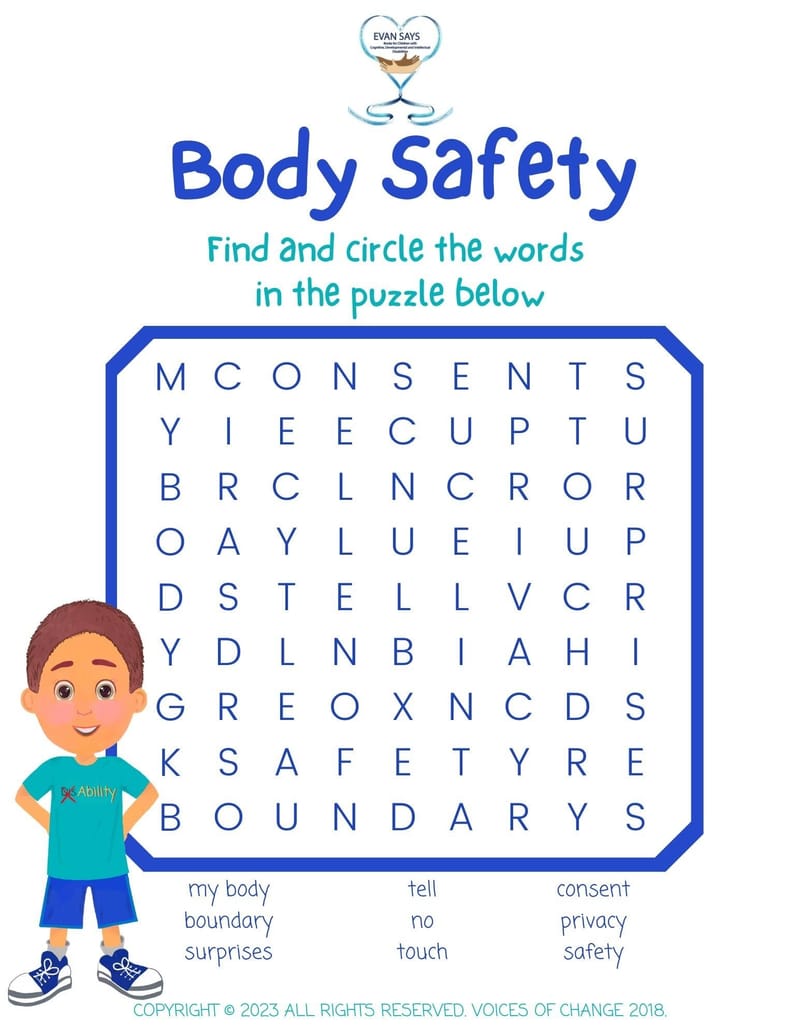 Body Safety Word Find Puzzle