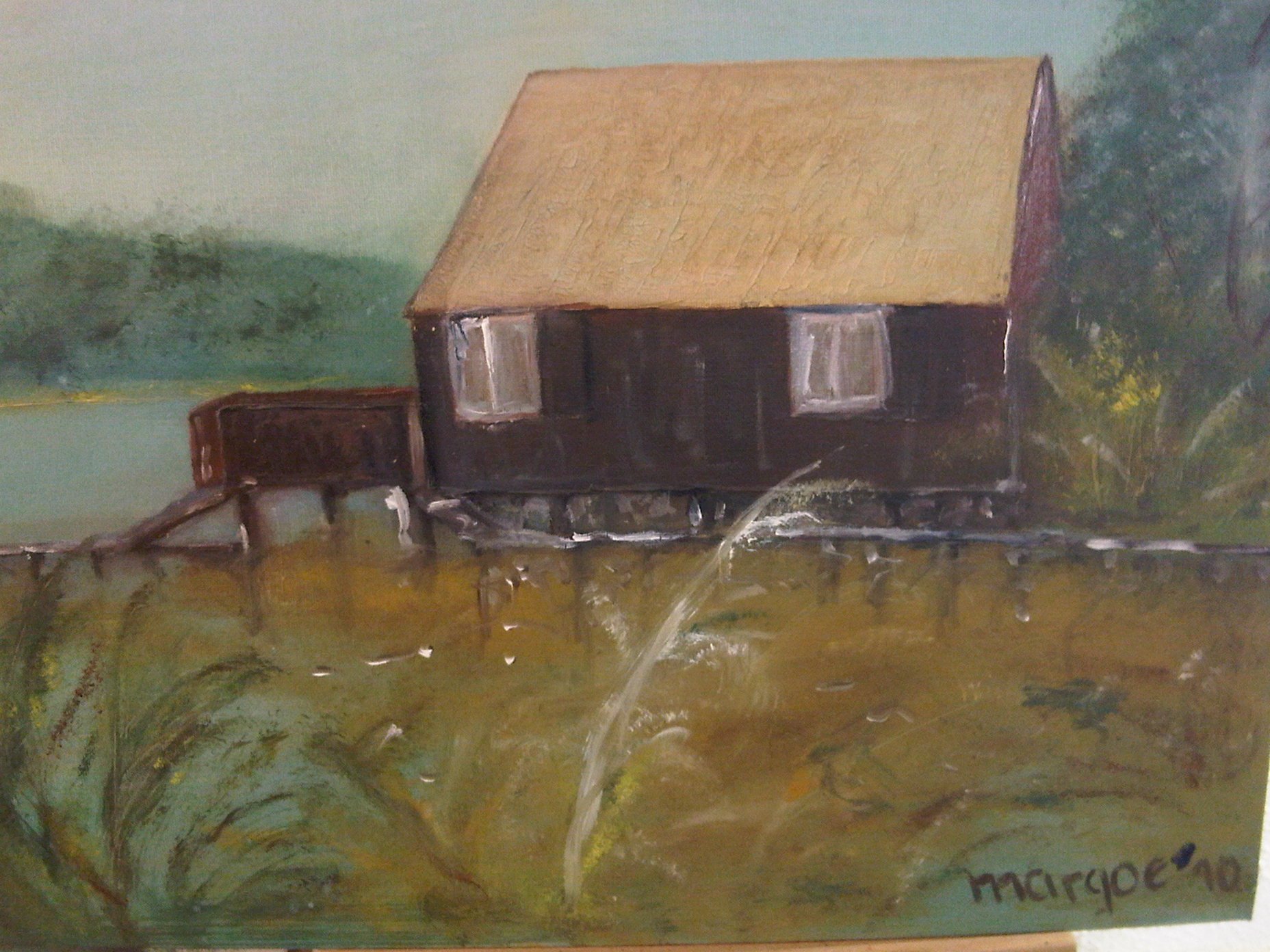 Haus am See, 40x50 cm, Öl auf Leinwand