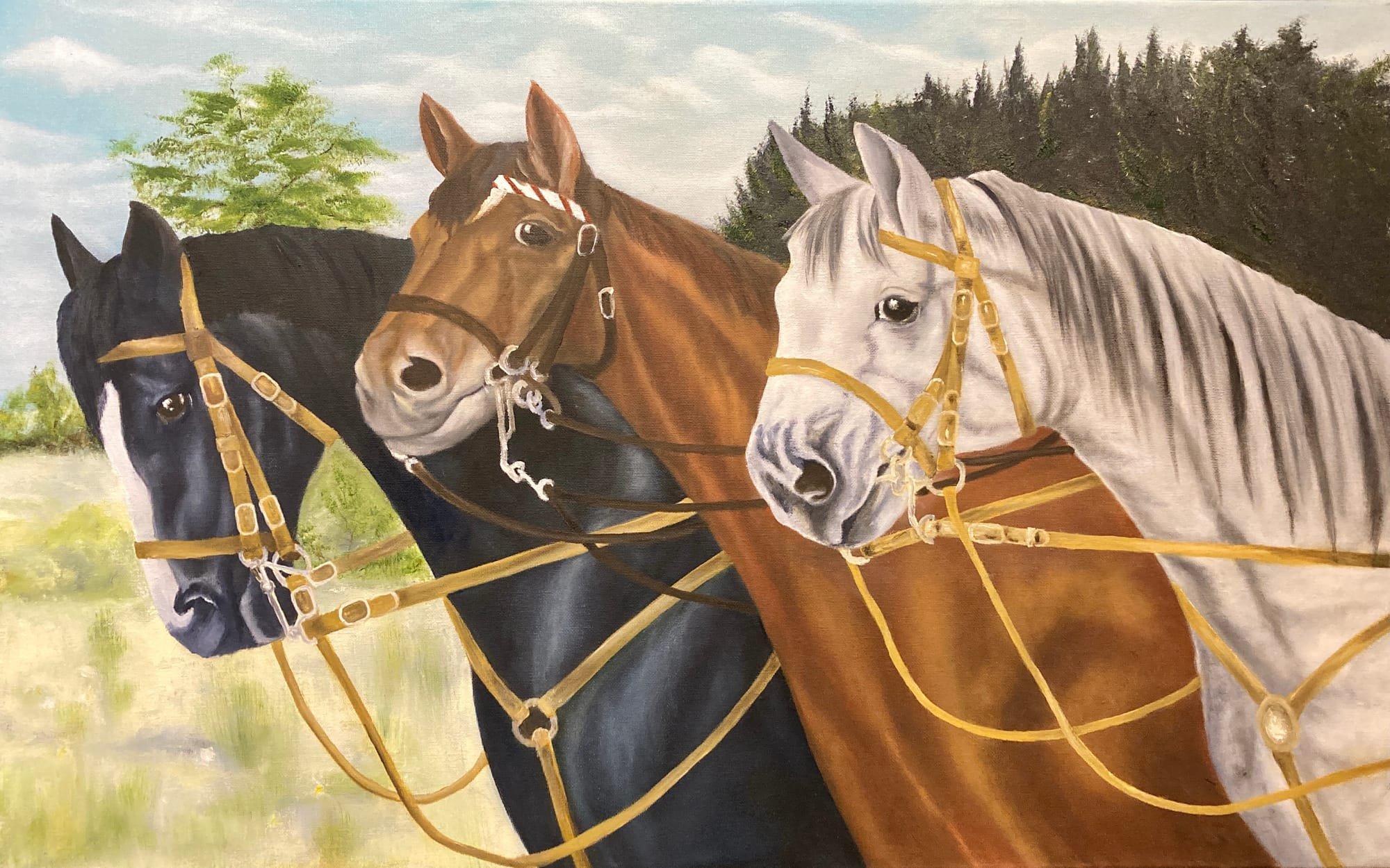 Drei Pferde, Öl auf Leinwand (80x40)
