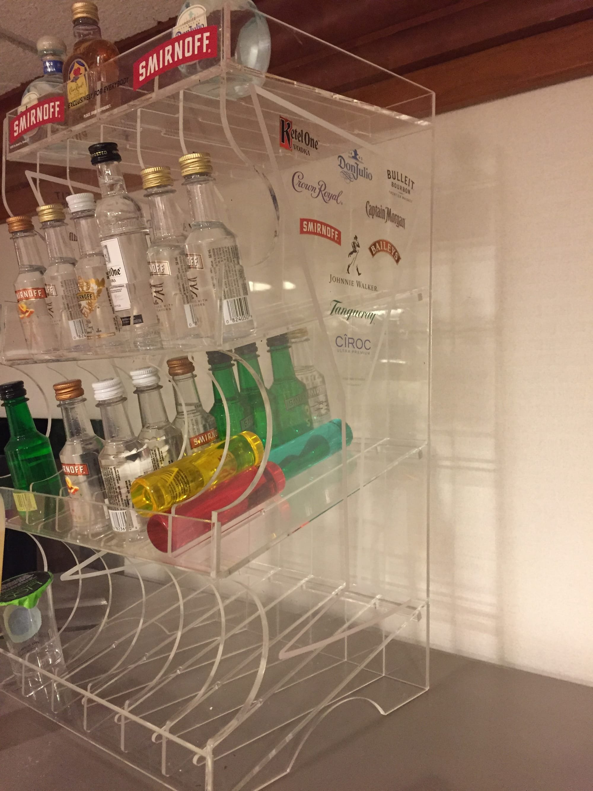 Custom Clear Acrylic Cabinet for Miniature Alcohol Bottles w/ UV Print