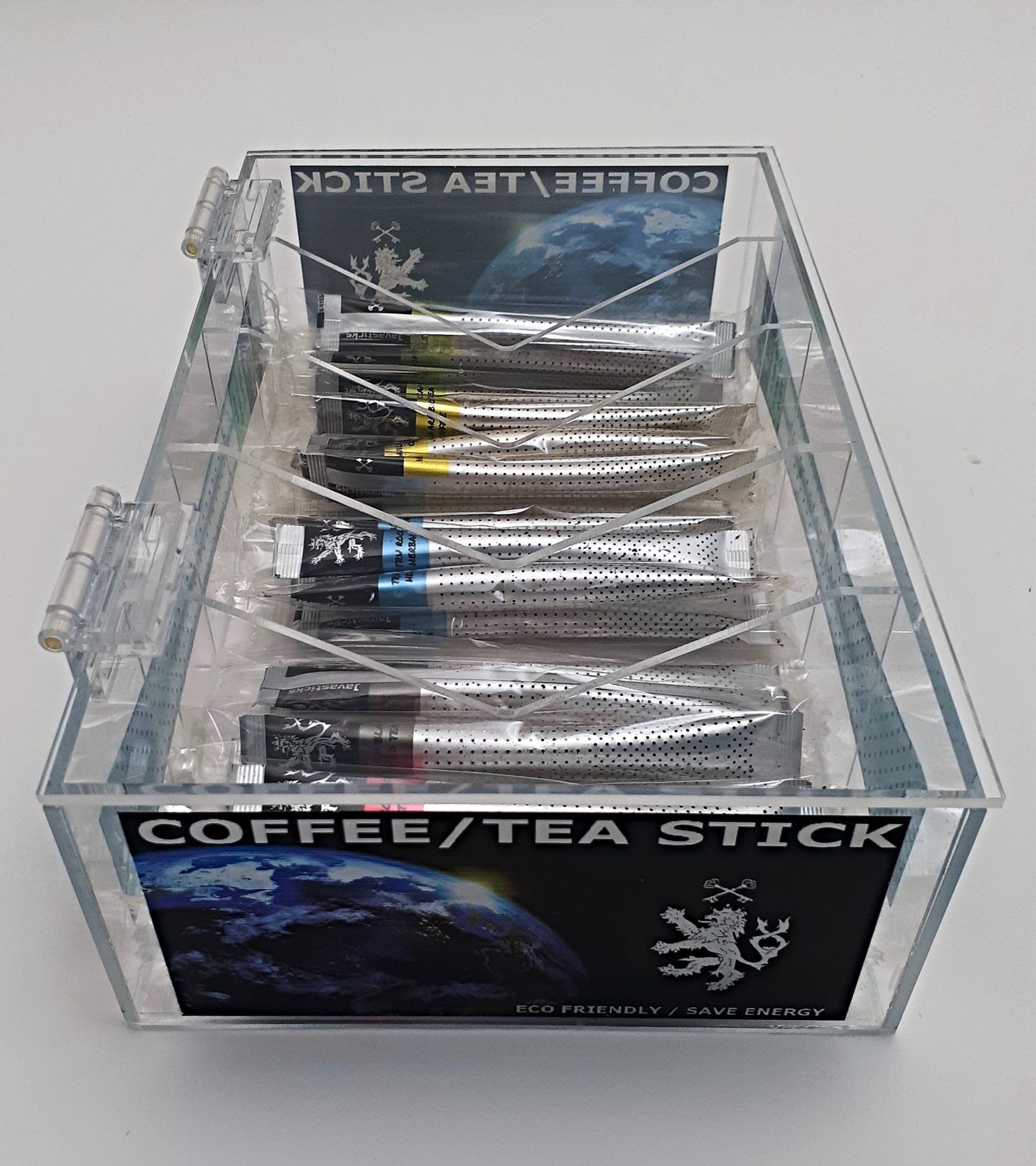 Custom Acrylic Tea Stick Box With UV Printing and Hinged Lid