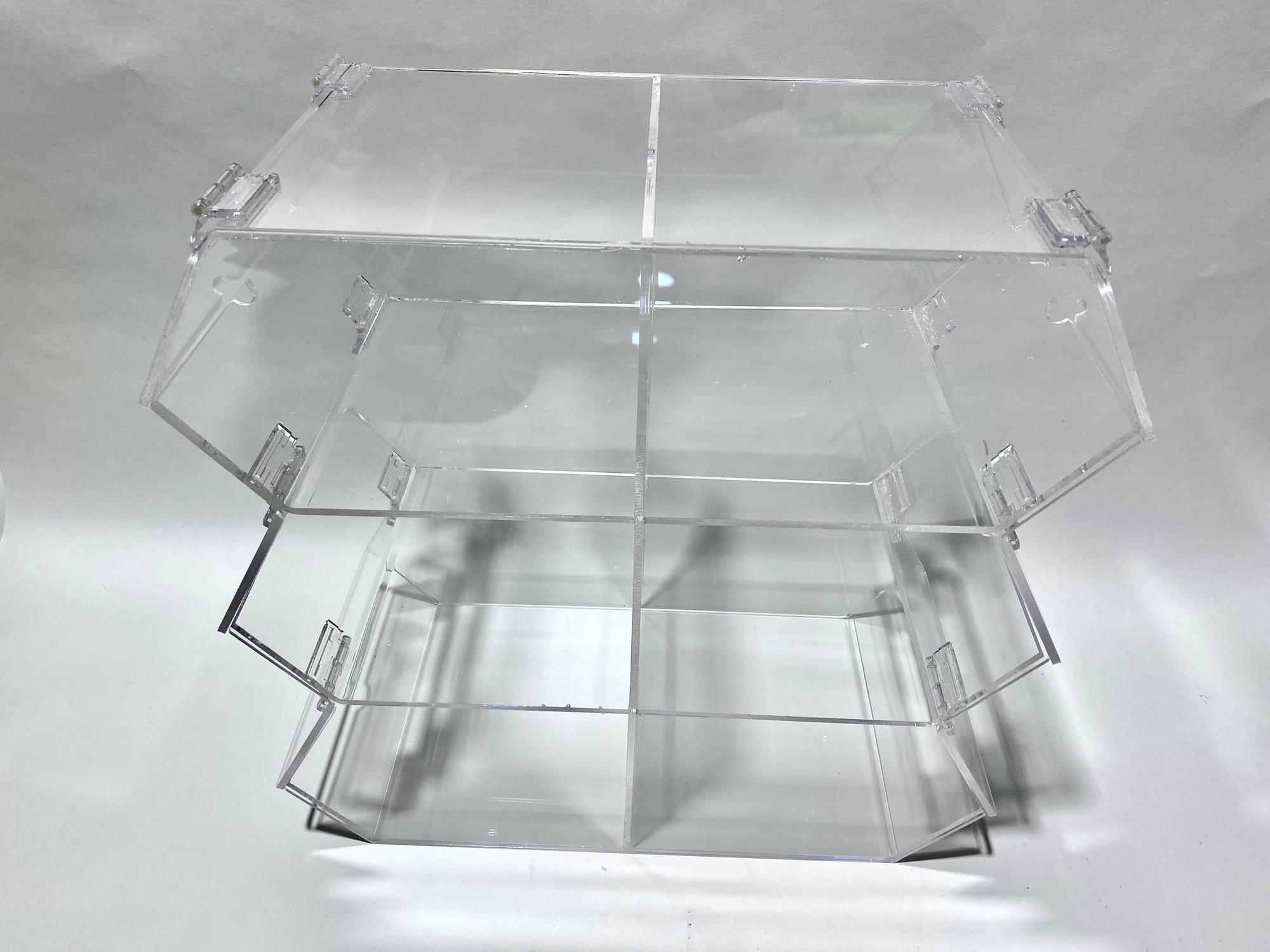 Clear Acrylic Multi-Compartment Tiered Hinged Lid Bin