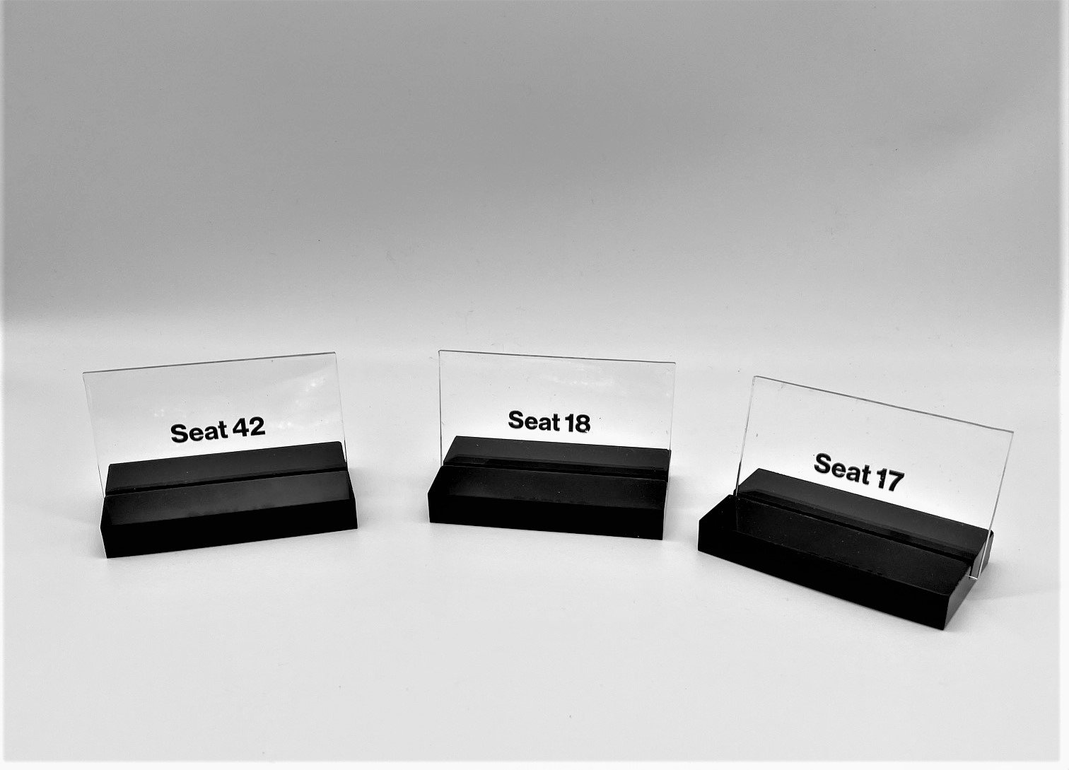 UV Printed Clear Acrylic Seating Placement Cards With Black Acrylic Base