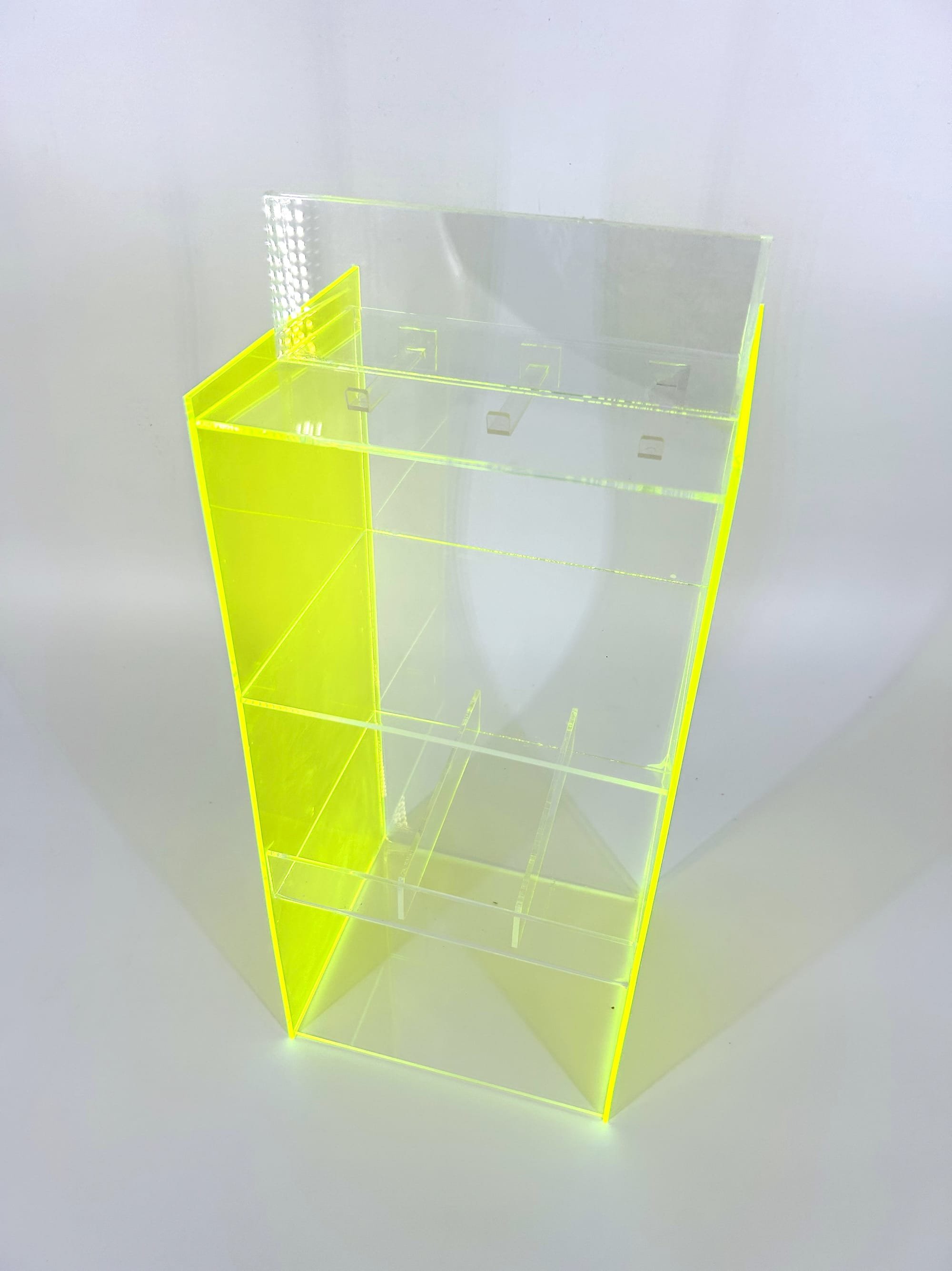 Custom Clear and Fluorescent Green Acrylic Display Unit w/ Advert Slot
