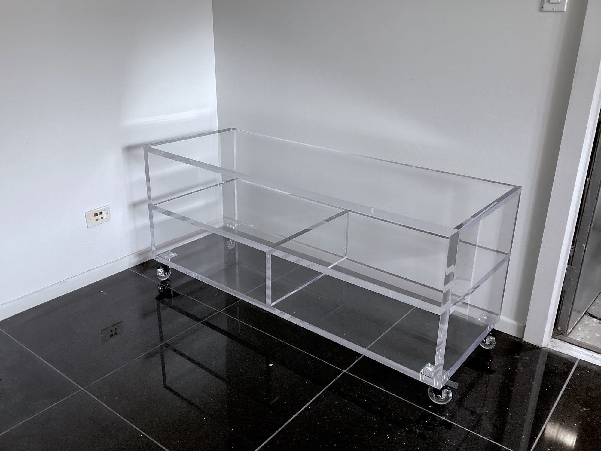 Custom Clear Acrylic Mobile Table W/ 4 Compartments