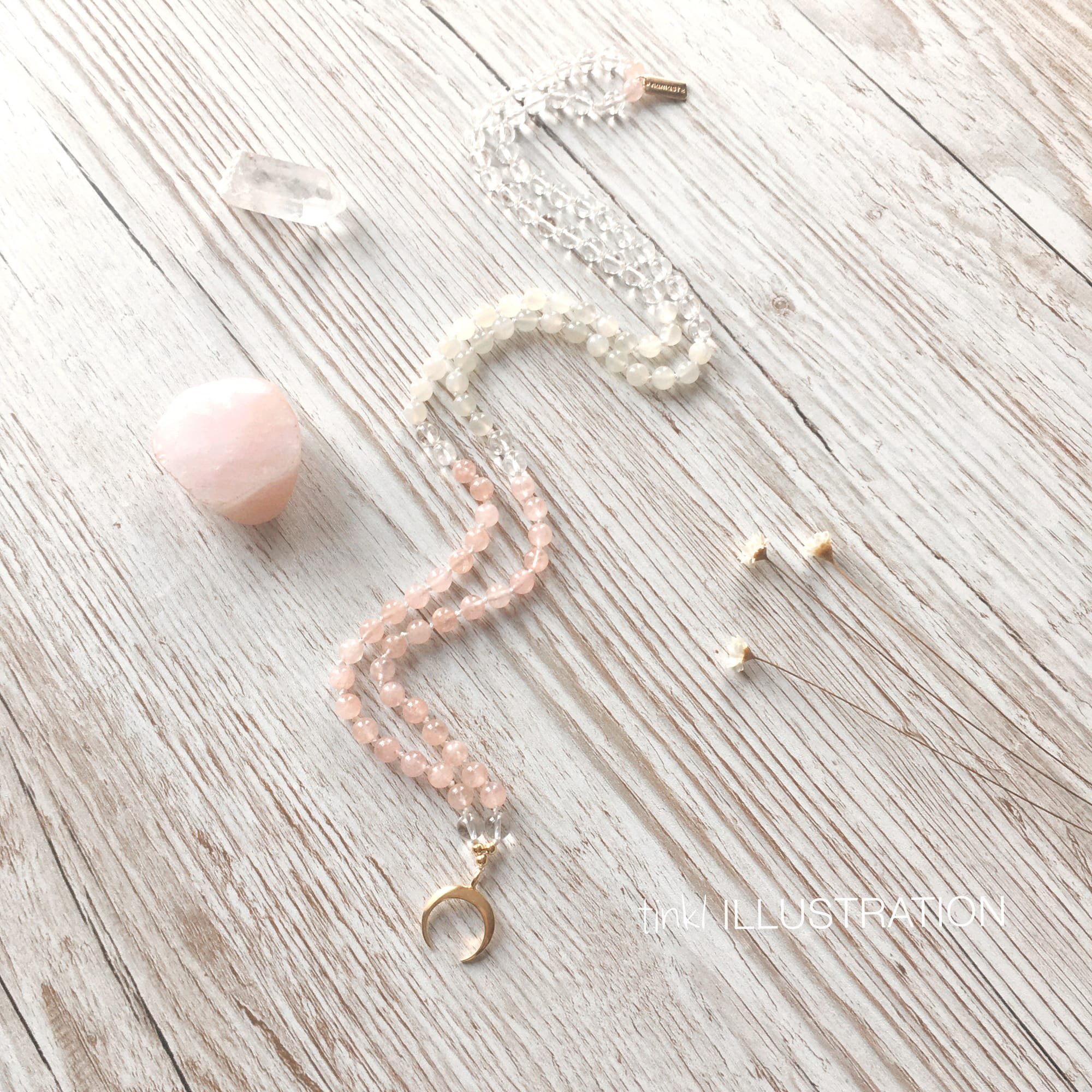 Bespoke Mala Necklace With Morganite and Clear Quartz