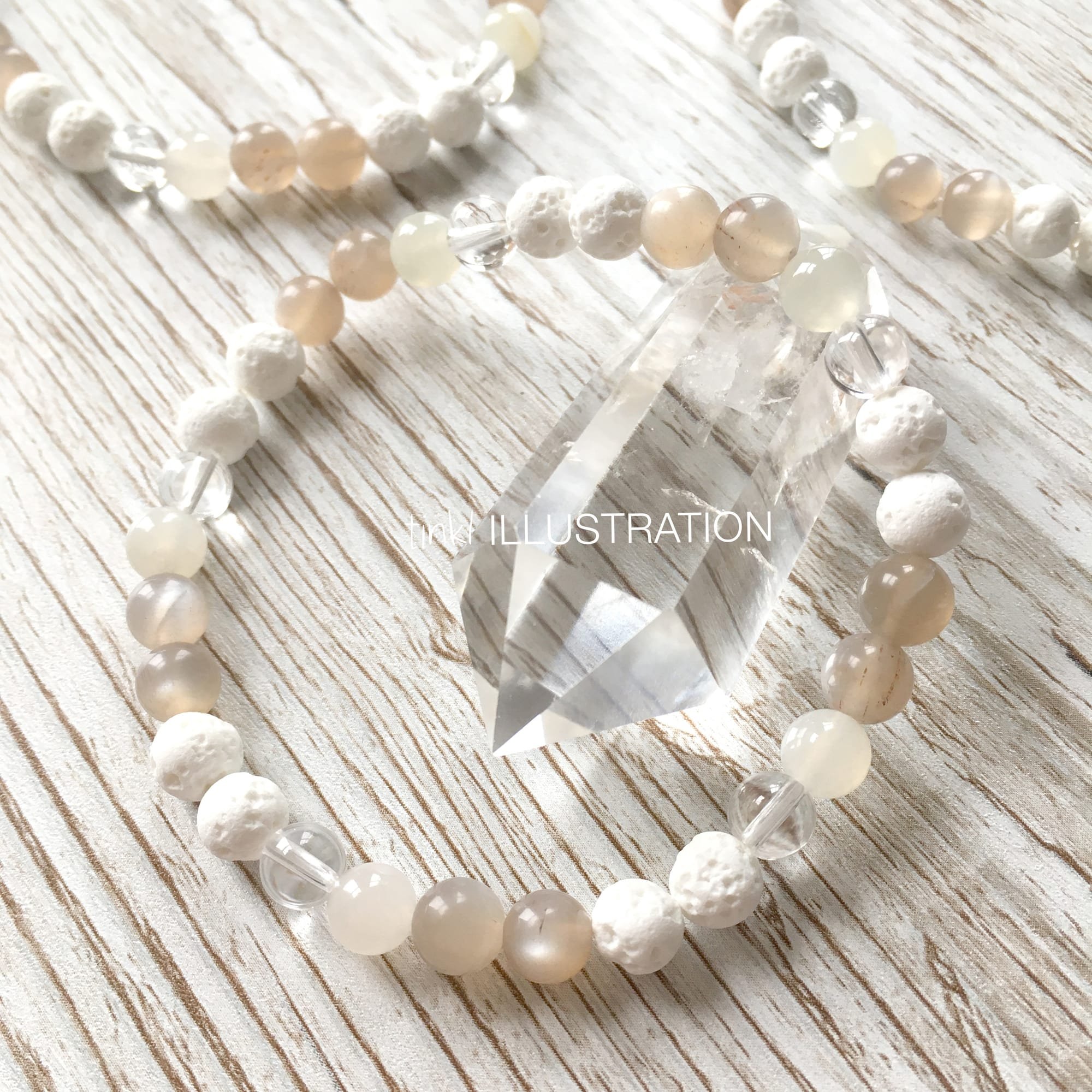 Crystal Bracelet "White Lava and Peach Moonstone"