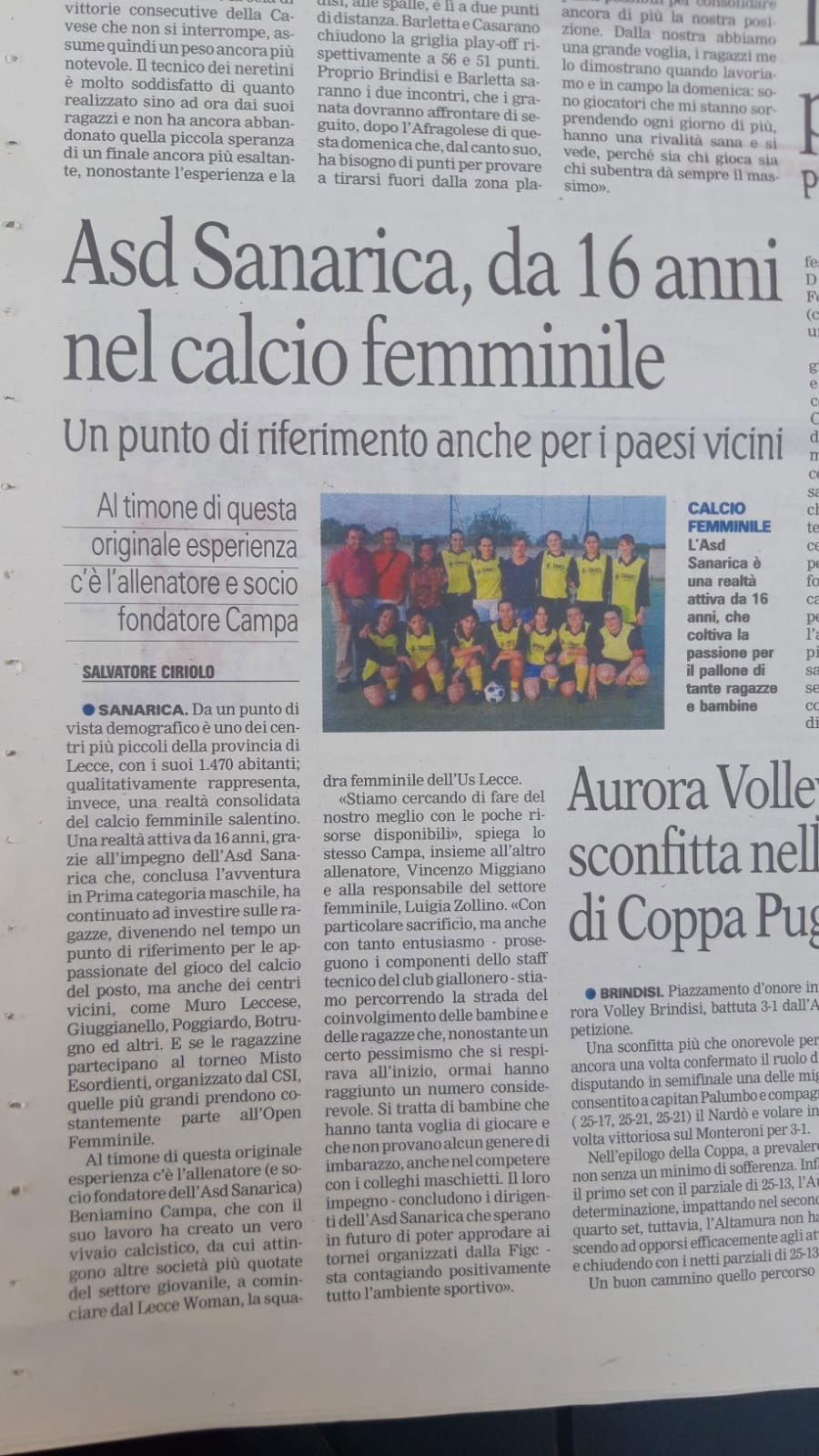 A.S.D. Sanarica: 16 anni nel calcio femminile